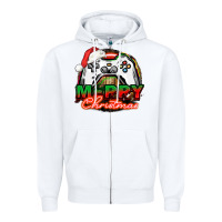 White Gamer Merry Christmas Zipper Hoodie - NancyCooperArtShop