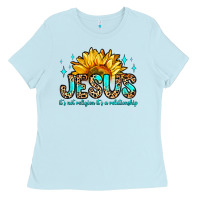 Baby Blue jesus it s not religion it s a relationship Ladies Tee - Zillion Design Studio
