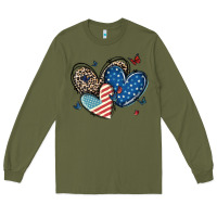 Army Green american flag leopard hearts Long Sleeve Tee - MaliasSmallBusiness