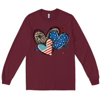 Burgundy american flag leopard hearts Long Sleeve Tee - MaliasSmallBusiness