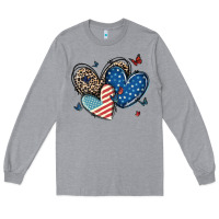 Heather Grey american flag leopard hearts Long Sleeve Tee - MaliasSmallBusiness