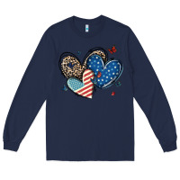 Navy american flag leopard hearts Long Sleeve Tee - MaliasSmallBusiness