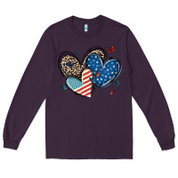 Plum american flag leopard hearts Long Sleeve Tee - MaliasSmallBusiness