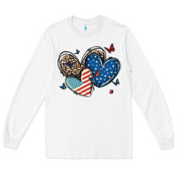 White american flag leopard hearts Long Sleeve Tee - MaliasSmallBusiness