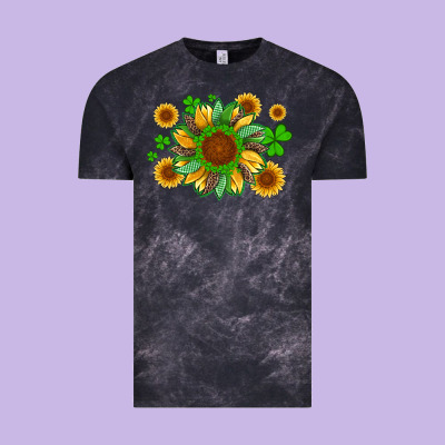 St Patricks Sunflowers With Shamrock And Glitters With Leopard Vintage Tee Designed By Artiststas
