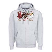 Heather Grey Peace love Christmas Zipper Hoodie - NancyCooperArtShop