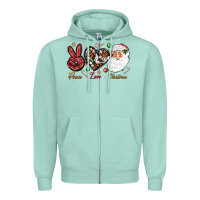 Seafoam Peace love Christmas Zipper Hoodie - NancyCooperArtShop