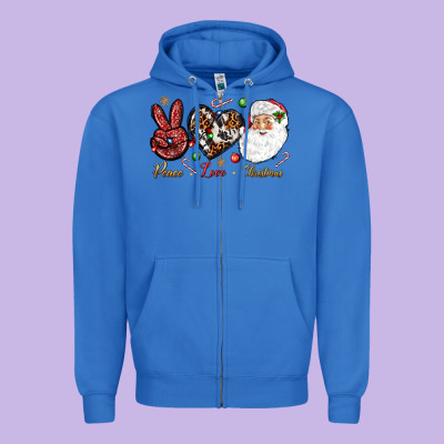 Peace Love Christmas Zipper Hoodie Designed By Nancycooperartshop