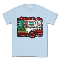 Dusty Blue christmas on the farm tractor buffalo plaid Classic Tee - Jasminsmagicworld