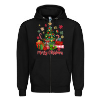 Black merry christmas tree with gift box Zipper Hoodie - MaliasSmallBusiness