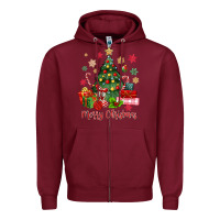 Burgundy merry christmas tree with gift box Zipper Hoodie - MaliasSmallBusiness