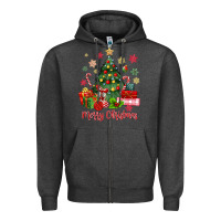 Charcoal Heather merry christmas tree with gift box Zipper Hoodie - MaliasSmallBusiness