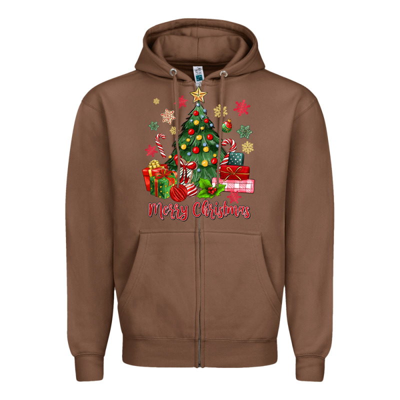 Merry Christmas Tree With Gift Box Zipper Hoodie by MaliasSmallBusiness | Teevron