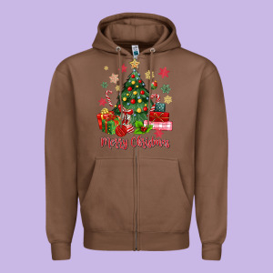 Merry Christmas Tree With Gift Box Zipper Hoodie Designed By Maliassmallbusiness