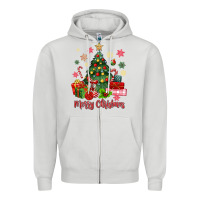 Dove Grey merry christmas tree with gift box Zipper Hoodie - MaliasSmallBusiness