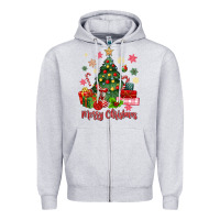 Heather Grey merry christmas tree with gift box Zipper Hoodie - MaliasSmallBusiness