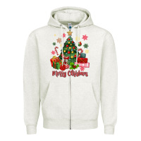 Oatmeal Heather merry christmas tree with gift box Zipper Hoodie - MaliasSmallBusiness