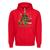 Red merry christmas tree with gift box Zipper Hoodie - MaliasSmallBusiness