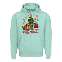 Seafoam merry christmas tree with gift box Zipper Hoodie - MaliasSmallBusiness