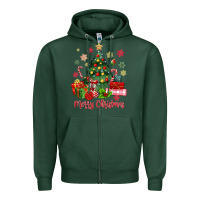Sports Green merry christmas tree with gift box Zipper Hoodie - MaliasSmallBusiness