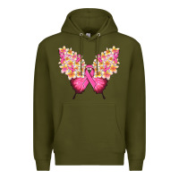 Army Green Pink ribbon Breast Cancer butterfly Premium Hoodie - NancyCooperArtShop
