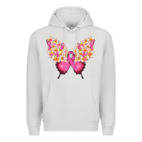 Dove Grey Pink ribbon Breast Cancer butterfly Premium Hoodie - NancyCooperArtShop