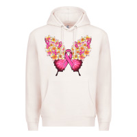 Pale Pink Pink ribbon Breast Cancer butterfly Premium Hoodie - NancyCooperArtShop