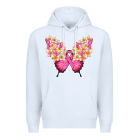 White Pink ribbon Breast Cancer butterfly Premium Hoodie - NancyCooperArtShop