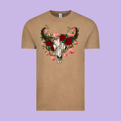 Valentine's Bull Skull Vintage Tee Designed By Adodesignshop