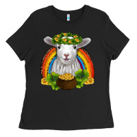 Black st patricks day baby sheep shamrocks gold rainbow Ladies Tee - RanaPortraitStore