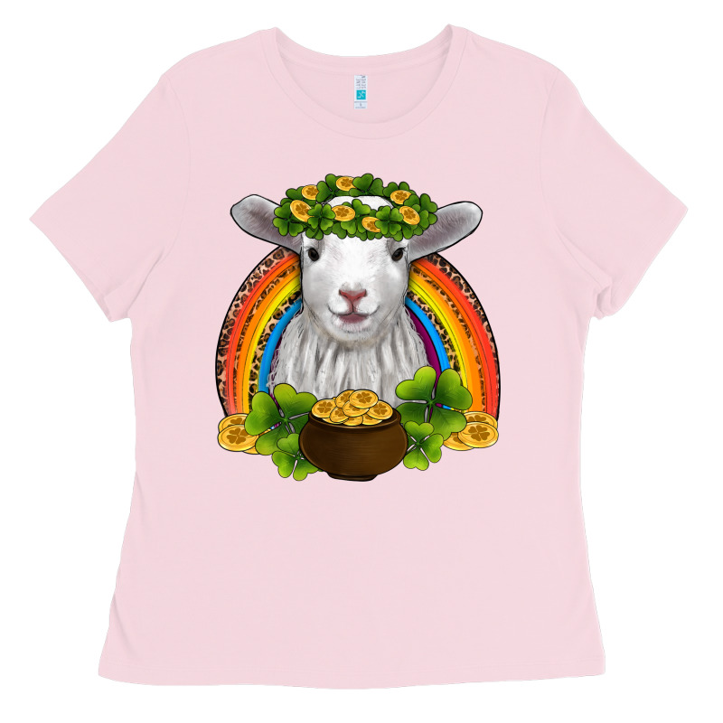 St Patricks Day Baby Sheep Shamrocks Gold Rainbow Ladies Tee by RanaPortraitStore | Teevron