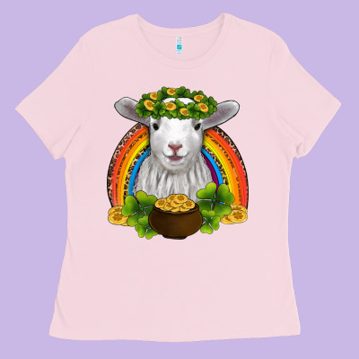 St Patricks Day Baby Sheep Shamrocks Gold Rainbow Ladies Tee Designed By Ranaportraitstore