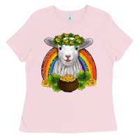Bubblegum Pink st patricks day baby sheep shamrocks gold rainbow Ladies Tee - RanaPortraitStore