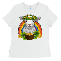 White st patricks day baby sheep shamrocks gold rainbow Ladies Tee - RanaPortraitStore