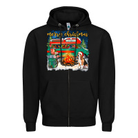 Black Merry Christmas with camper van Zipper Hoodie - NancyCooperArtShop