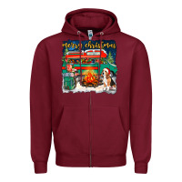 Burgundy Merry Christmas with camper van Zipper Hoodie - NancyCooperArtShop