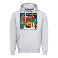 Heather Grey Merry Christmas with camper van Zipper Hoodie - NancyCooperArtShop