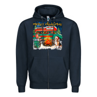 Navy Merry Christmas with camper van Zipper Hoodie - NancyCooperArtShop