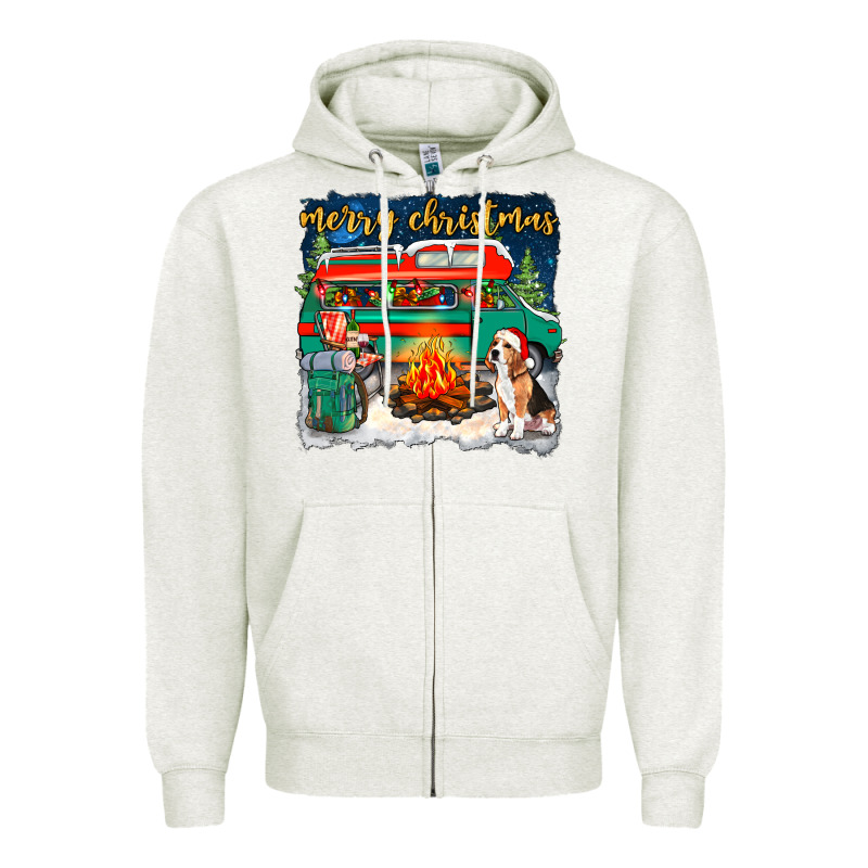 Merry Christmas With Camper Van Zipper Hoodie by NancyCooperArtShop | Teevron