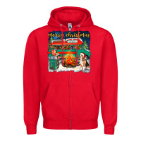 Red Merry Christmas with camper van Zipper Hoodie - NancyCooperArtShop