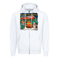 White Merry Christmas with camper van Zipper Hoodie - NancyCooperArtShop