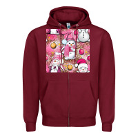 Burgundy Pink Christmas cute snowman Zipper Hoodie - NancyCooperArtShop