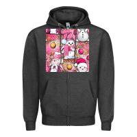 Charcoal Heather Pink Christmas cute snowman Zipper Hoodie - NancyCooperArtShop
