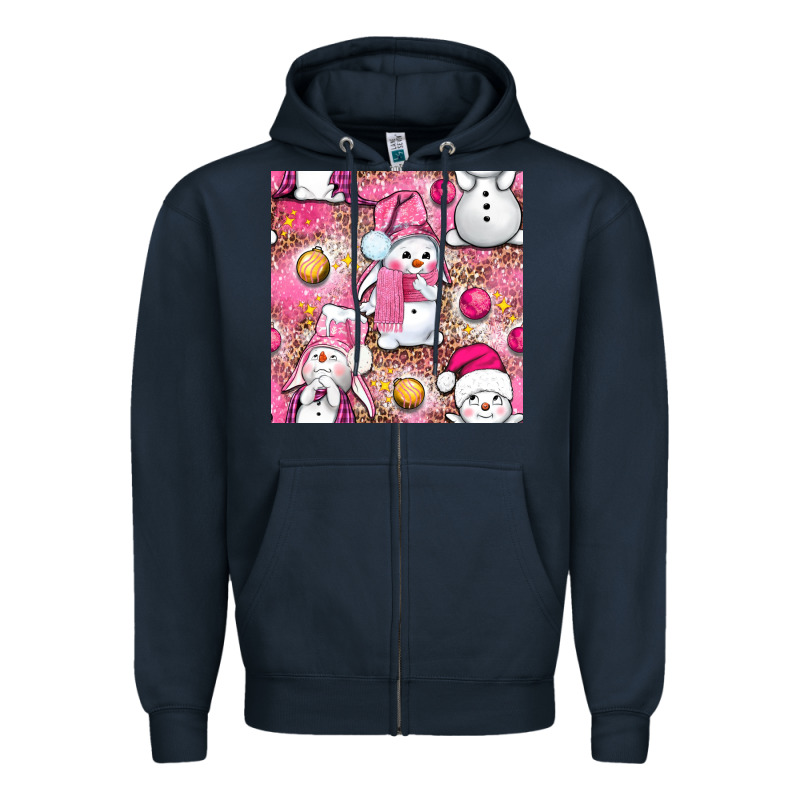 Pink Christmas Cute Snowman Zipper Hoodie by NancyCooperArtShop | Teevron