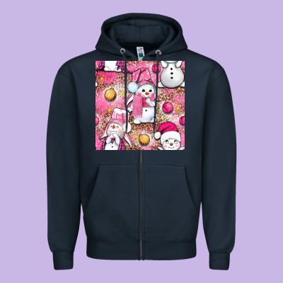 Pink Christmas Cute Snowman Zipper Hoodie Designed By Nancycooperartshop