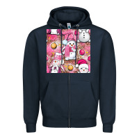 Navy Pink Christmas cute snowman Zipper Hoodie - NancyCooperArtShop