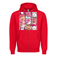 Red Pink Christmas cute snowman Zipper Hoodie - NancyCooperArtShop
