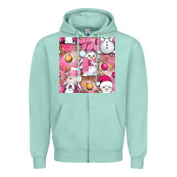 Seafoam Pink Christmas cute snowman Zipper Hoodie - NancyCooperArtShop