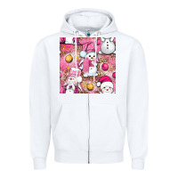 White Pink Christmas cute snowman Zipper Hoodie - NancyCooperArtShop