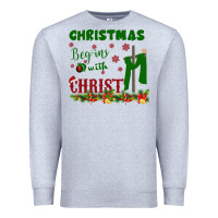 Heather Grey Christmas Begins With Christ Premium Sweatshirt - Bettercallsaul